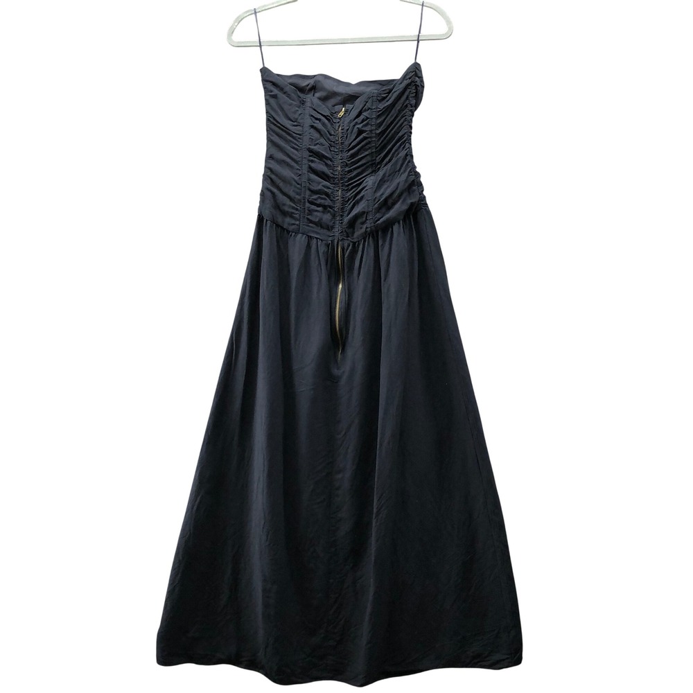 Lioness Linen Blend Strapless Maxi Dress Womens S Black Ruched A-Line Boning - Picture 2 of 11